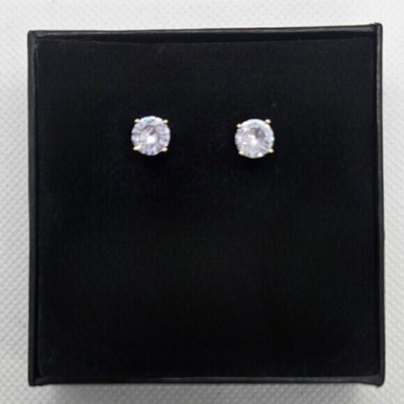 Gold Tone Cubic Zirconia Earrings - Picture 2 of 6